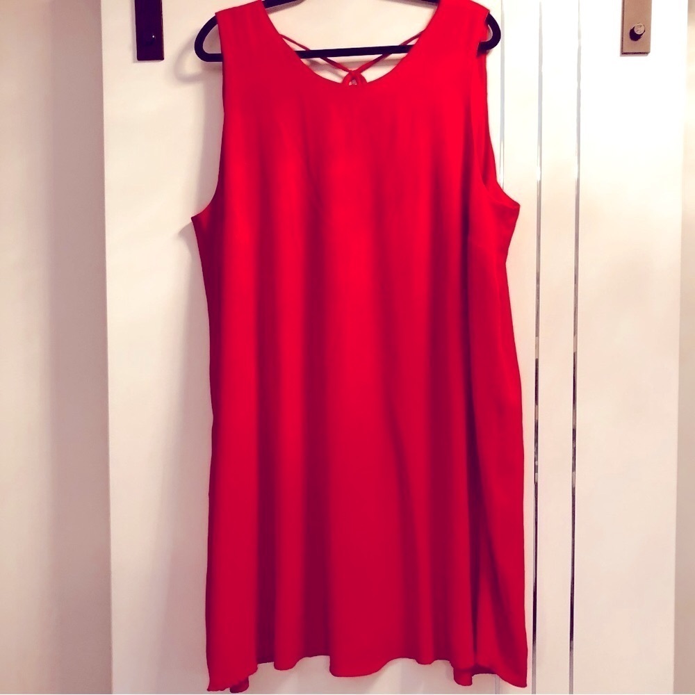 Plus size 2X  Red Sleeveless Dress With Tie Back Fully Lined Flare Hem